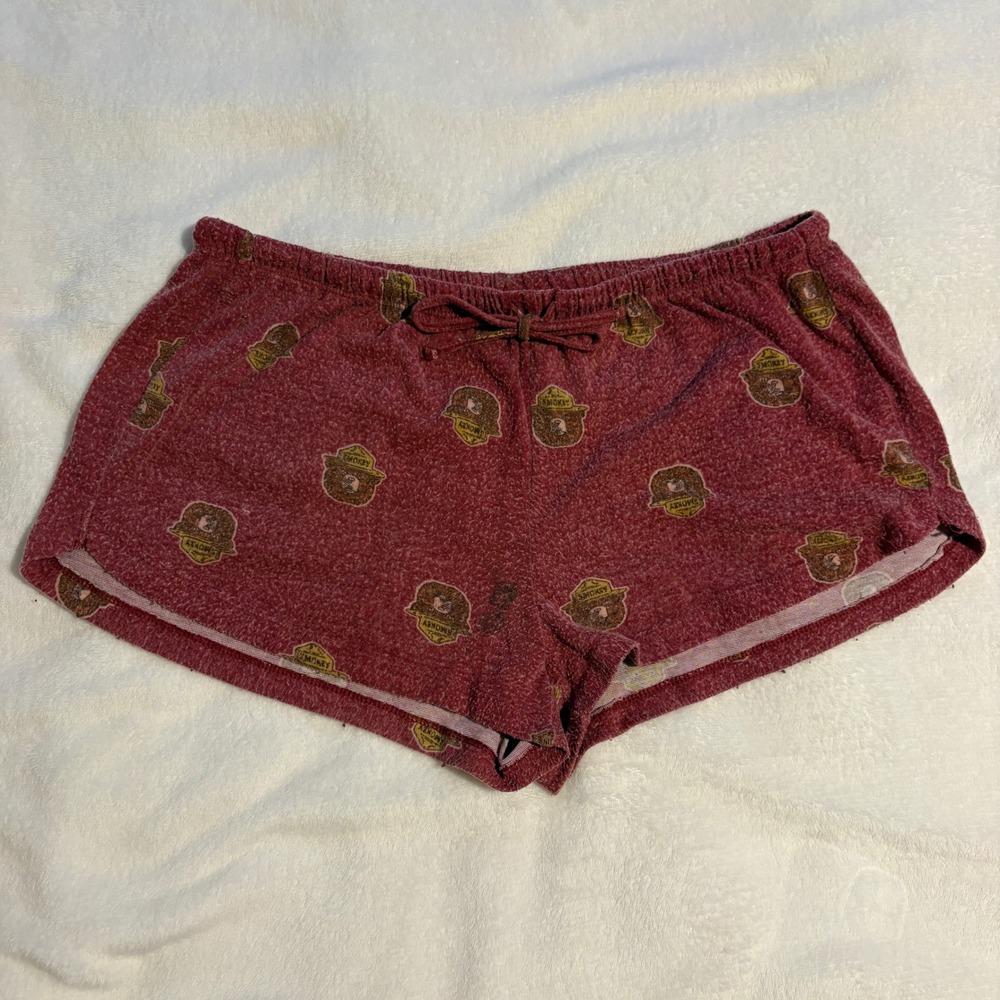 Smokey Bear Pajama Shorts Women's Medium Red Lounge Sleepwear National Park